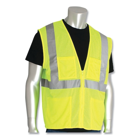 Pip Hi-Vis Safety Vest 5XL Class 2 , Zipper 4 Pockets 302-MVGZ4PLY-5X